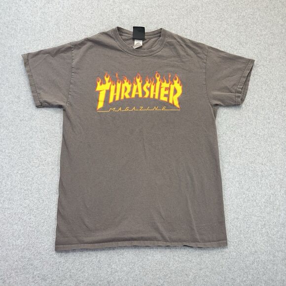 Thrasher Magazine Shirt Men's Medium M Grey Y2K Vintage Skate Flames Fade - Picture 2 of 8